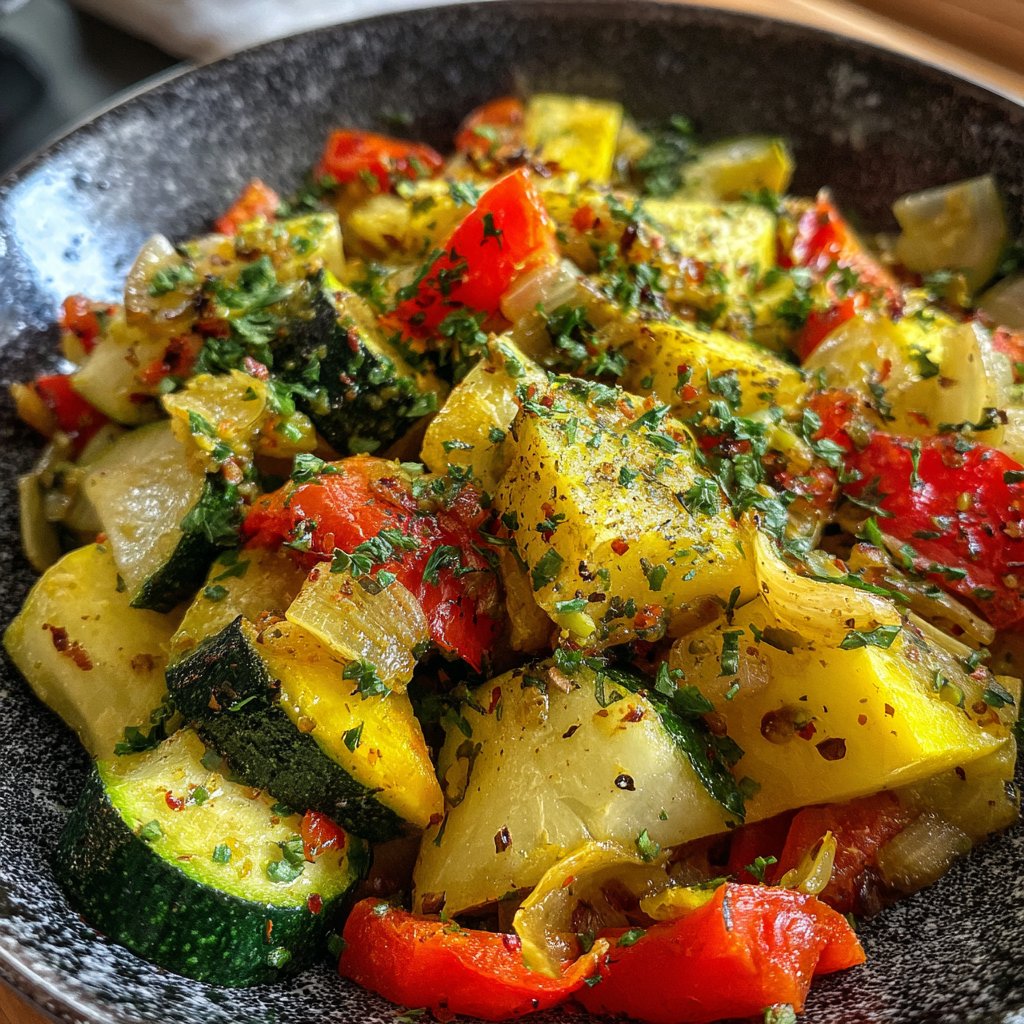 Gemüsepfanne mit Zucchini und Knoblauch