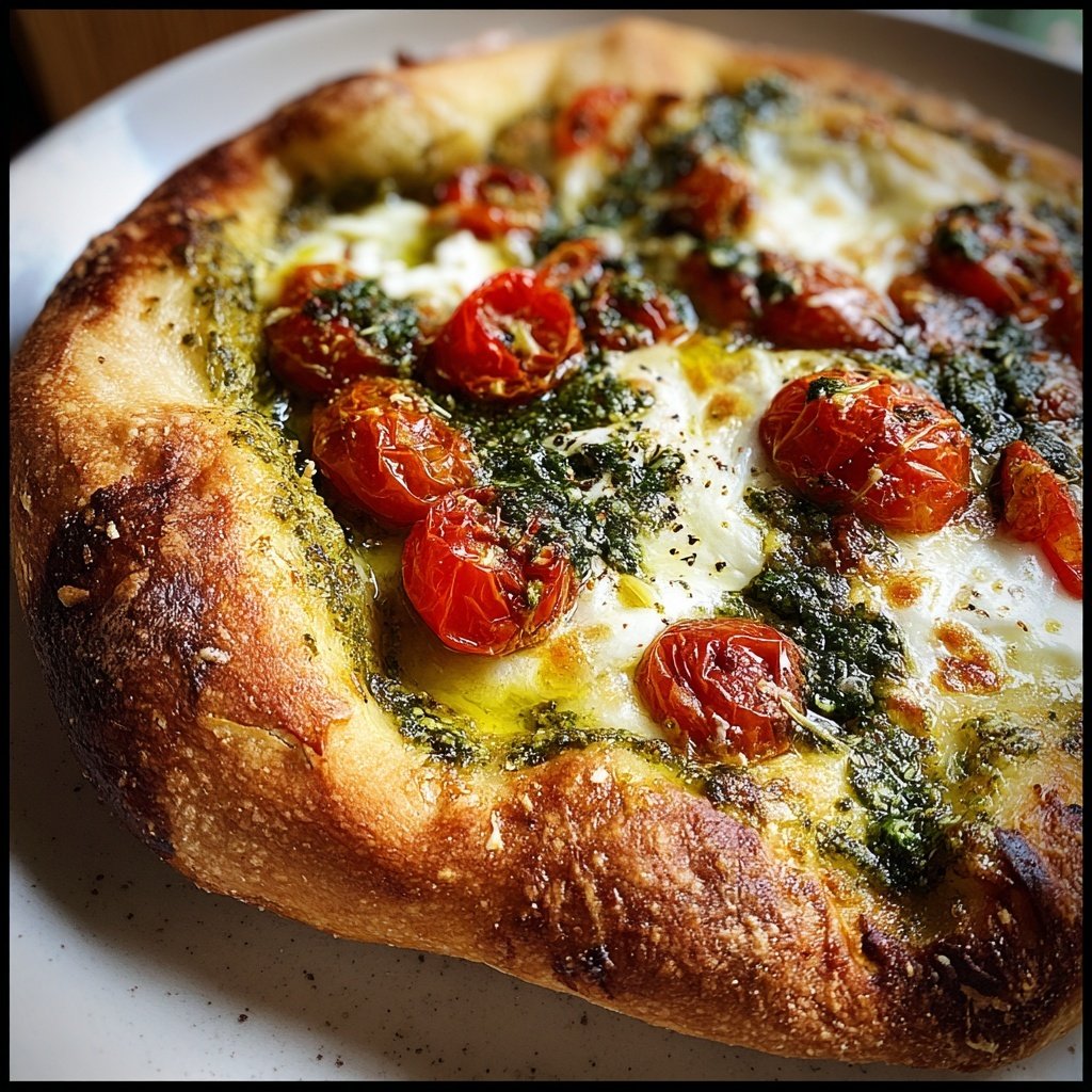 Pizza mit Pesto und Kirschtomaten